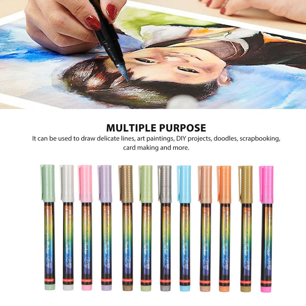 12 Colors Acrylic Paint Pens 0.7mm Fine Tip for Wood Glass Stone Metal