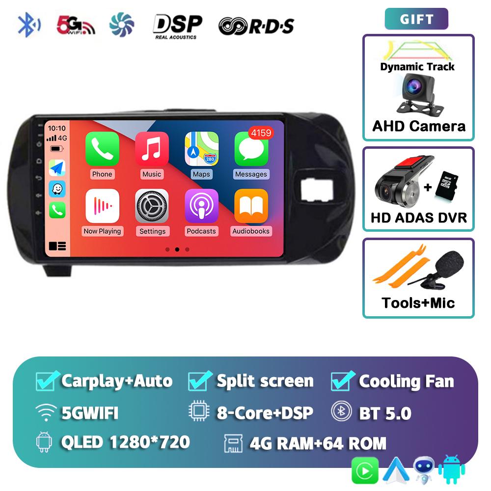 Android 14 Carplay для Toyota Vitz 3 XP130 2014 2015 2016 2017 2018 2019 Автомобильный радиоприемник Мультимедиа Видеоплеер Навигация GPS Стерео
