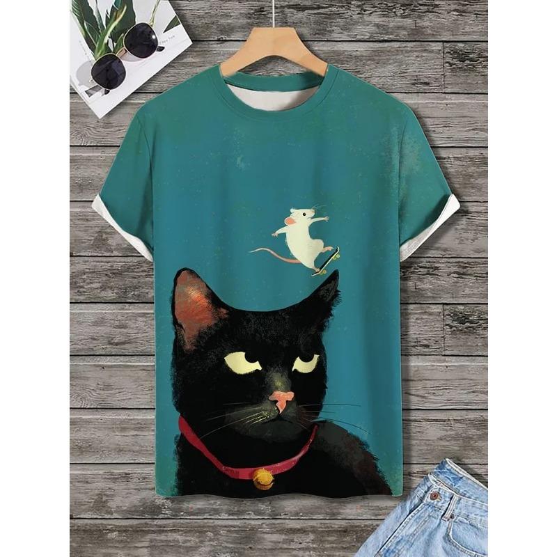 Мужская футболка с забавным принтом животных и кошек, футболки с короткими рукавами, футболки с 3D-принтом и круглым вырезом, повседневная летняя мужская одежда для вечеринок