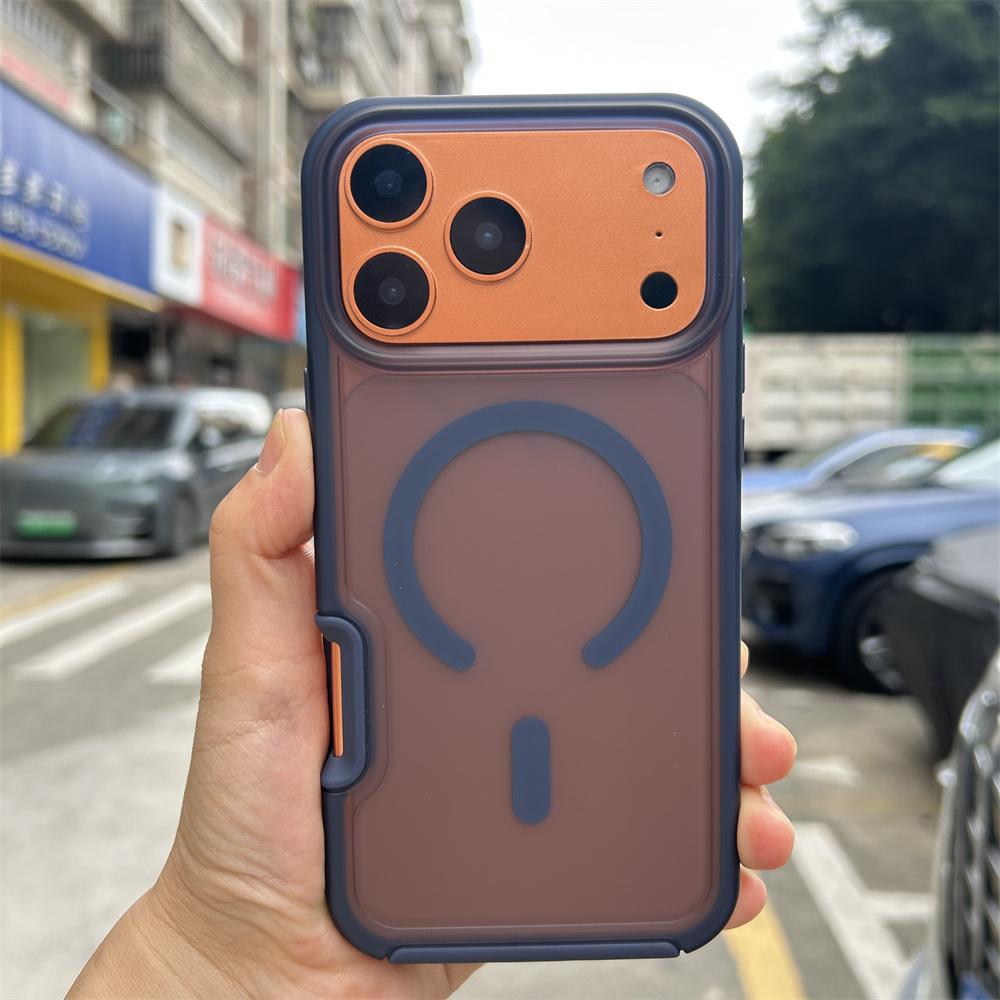 Shockproof Matte Anti-Fingerprint Magnetic Acrylic Phone Case for iphone 13 14 15 16 17 Pro Max,for iphone 17 Back Cover Orange