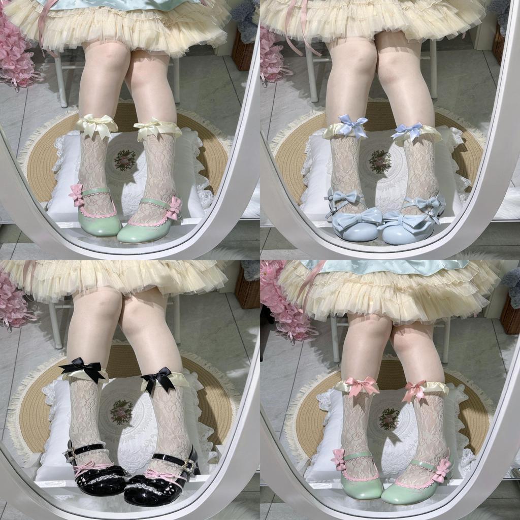 Lolita Style Youth Girl Midcalf Satin Bow Socks With Antifriction Features