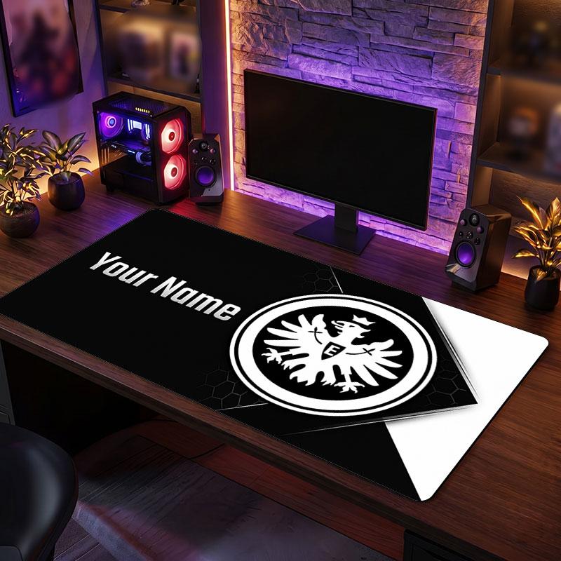 Eintracht Frankfurt Custom Large Mouse Pad, Personalized Name Text Print, Football Logo Non‑Slip Desk Mat Gaming Gift