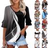 3/4 Length Sleeve Womens Tops Dressy Casual Blouses Bell Ruffle Sleeve Loose Fit Tunic Tops V Neck T Shirts