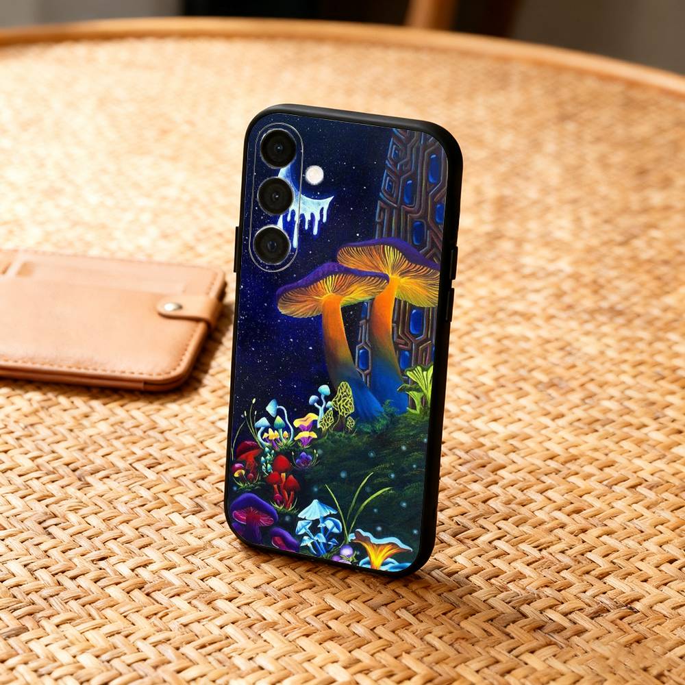 P-Psychedelic C-Colored M-Mushroom Phone Case For Samsung A73,72,71,53,52,51,22,91,80, Soft Black Cover