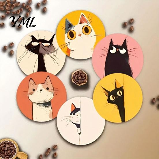 Tableware Accessories Wooden Cat Coasters, Decorative Heat Resistant Table Mats, Non-slip Cup Mats Insulation Coasters for Hot Drinks And Desk