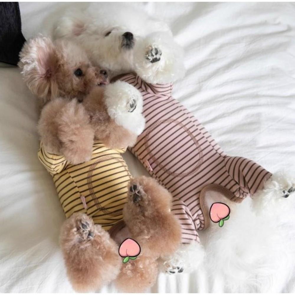 Soft Dog Jumpsuit Elastic Dog Home Clothing Pet Sleepwear Striped Dog Base Shirt  Belly Protection
