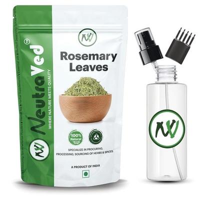 NeutraVed Листья розмарина для роста волос и приправы, 100 г | Пищевой сорт со спреем-мистом и накидкой-гребнем для розмариновой воды, пакет с застежкой-молнией 100 г