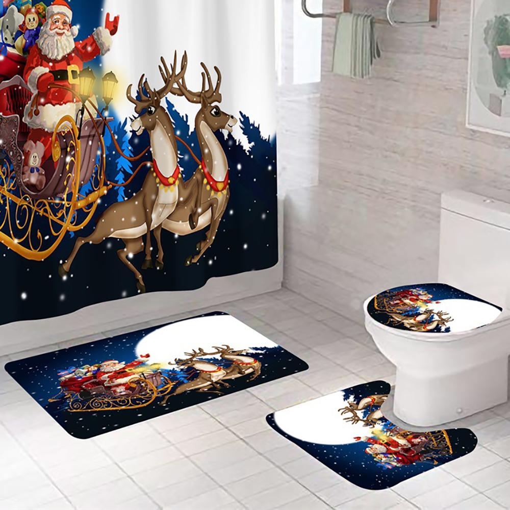 3 шт. Рождественский набор ковриков для ванной Нескользящий коврик для ванной Крышка для унитаза Рождественский декор