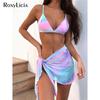 Sexy Tie Dye With Sarong Bikini Female Swimsuit Women Swimwear Three-pieces Bikini Set Bather Bathing Suit Swim Lady