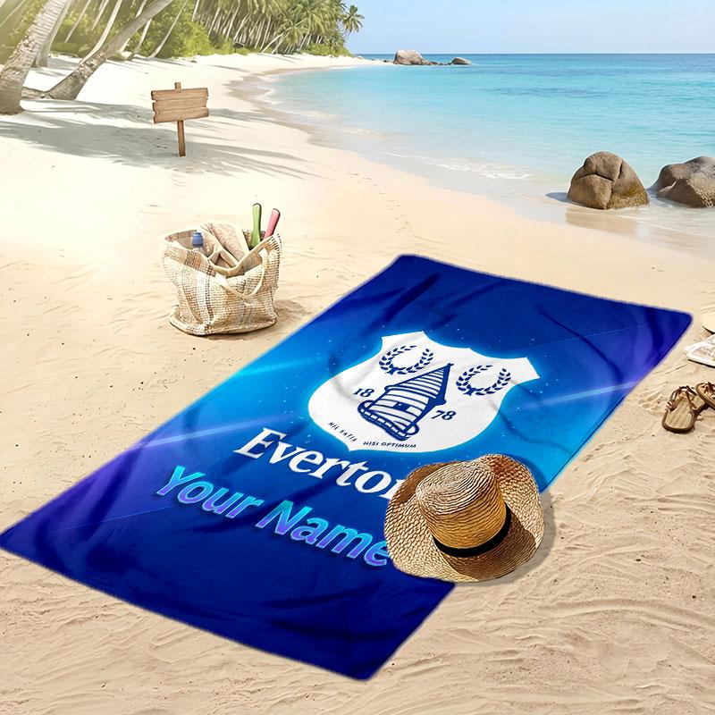 Everton FC Personalized Printed Beach Towel Soccer Logo Support Custom Name Text Absorbent Towel For Sport Travel Special Gift