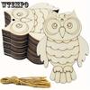 30pcs Owl Wooden Cutouts for DIY Crafts - Blank Shaped Ornaments with Hanging Rope, Perfect for Wedding, Birthday & Christmas Decorations