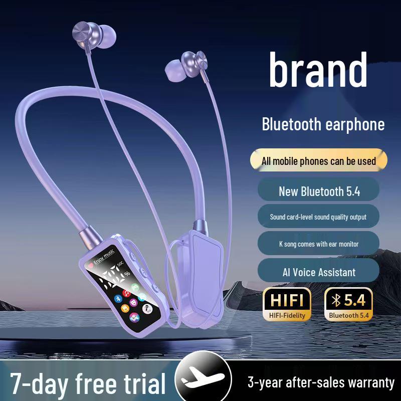 Спортивные Bluetooth-наушники с цифровым дисплеем, шейным ободком, долгим временем работы от аккумулятора, шумоподавлением, слотом для карты и превосходным звуком