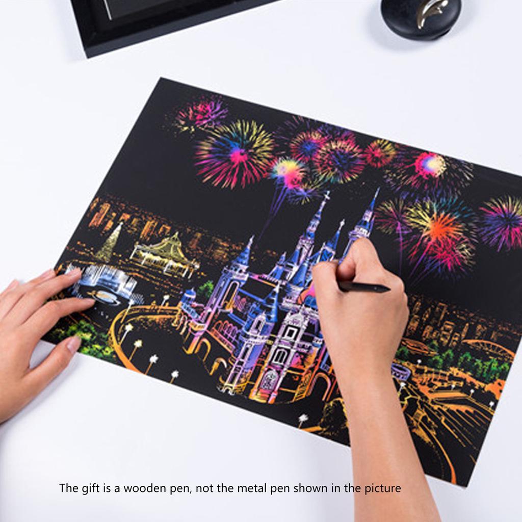 Наборы для рисования царапинами для взрослых, ночной вид на город, скретч-арт, радуга, блокнот для рисования, сделай сам, искусство, ремесло, пейзажная живопись