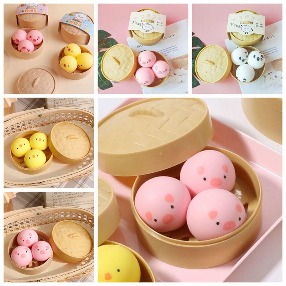 Pig/Chick Animal Dumpling Toys Steamer Dog Bun Squeeze Balls Mini Squeeze Toys Kids Toy