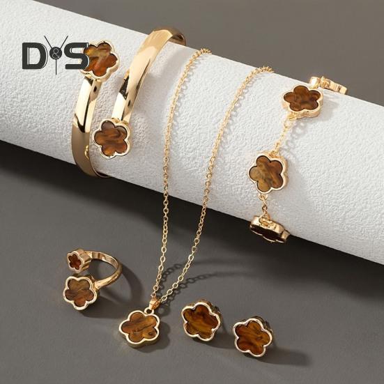 5 шт./компл. женский комплект ювелирных изделий Lucky Flower Decor сверкающие стразы ожерелье браслет серьги кольцо комплект модные ювелирные изделия