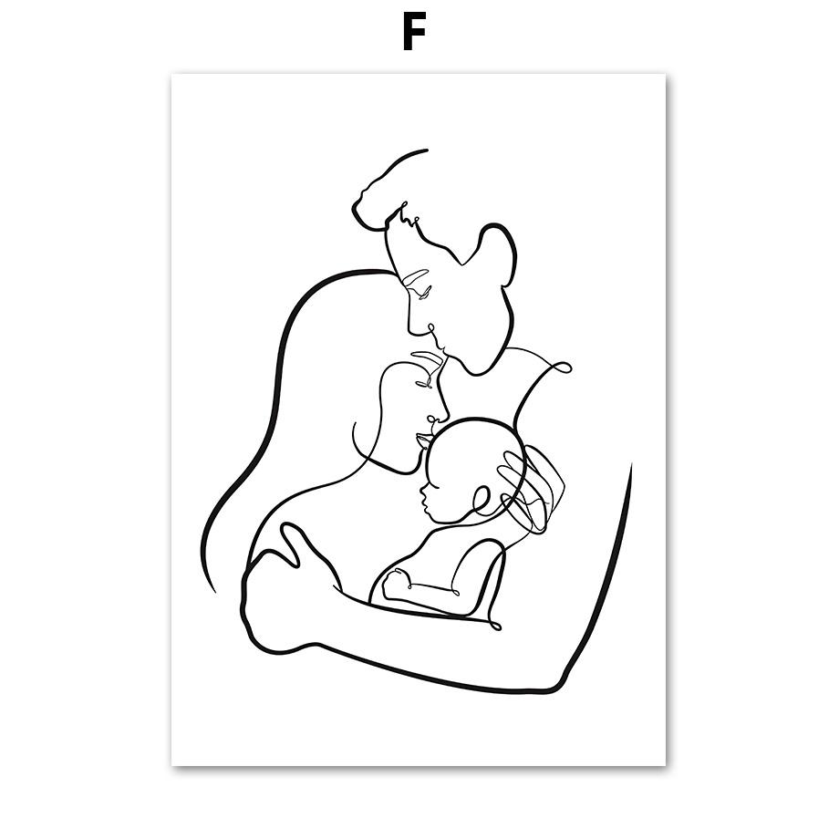 Абстрактные Линии Семья Родитель-ребенок Скандинавские Постеры Черно-белое Настенное Искусство Холст Живопись Настенные Картины Для Декора Гостиной