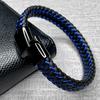 Fashion Braided Black Blue Leather Bracelet Men Stainless Steel Magnetic Clasp Bangles Wrist Band