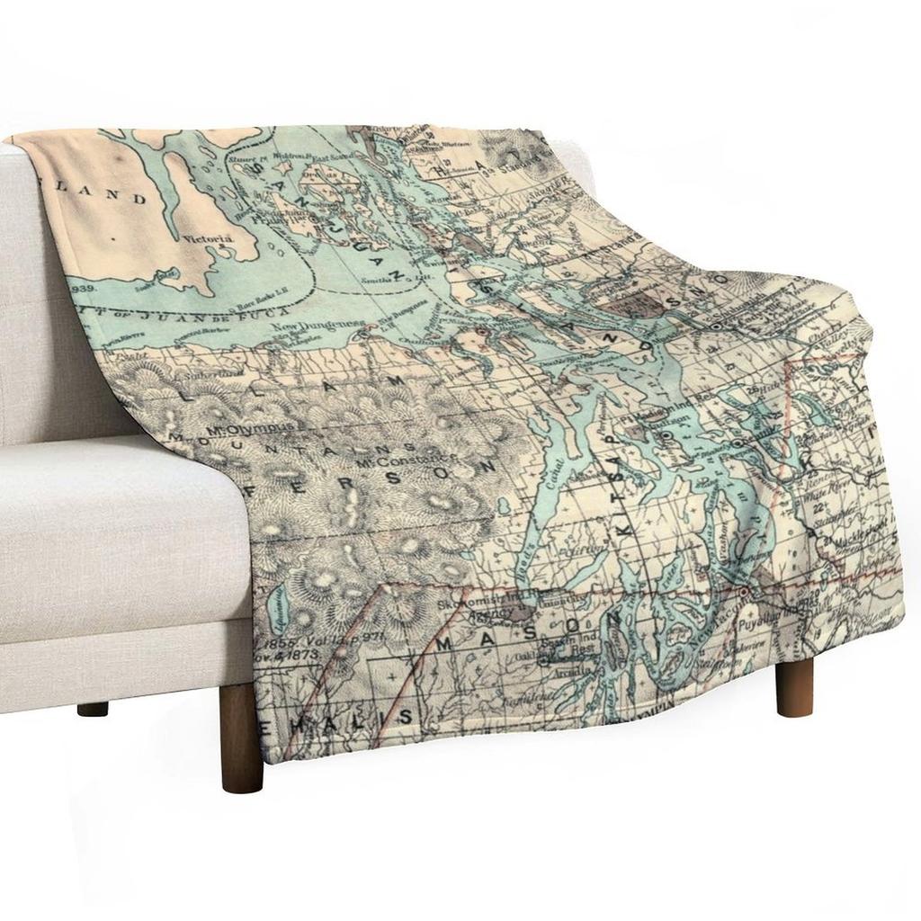 Vintage Map of The Puget Sound (1883) Throw Blanket For Decorative Sofa Camping Polar Bed Blankets