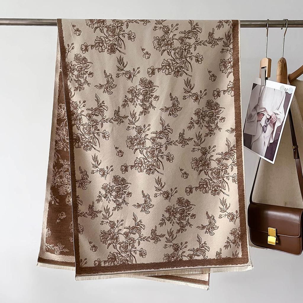 Winter Women's Retro Warm Shawl Elegant Floral Scarf Women Thick Blanket Wrap Tassel Female Long Scarf