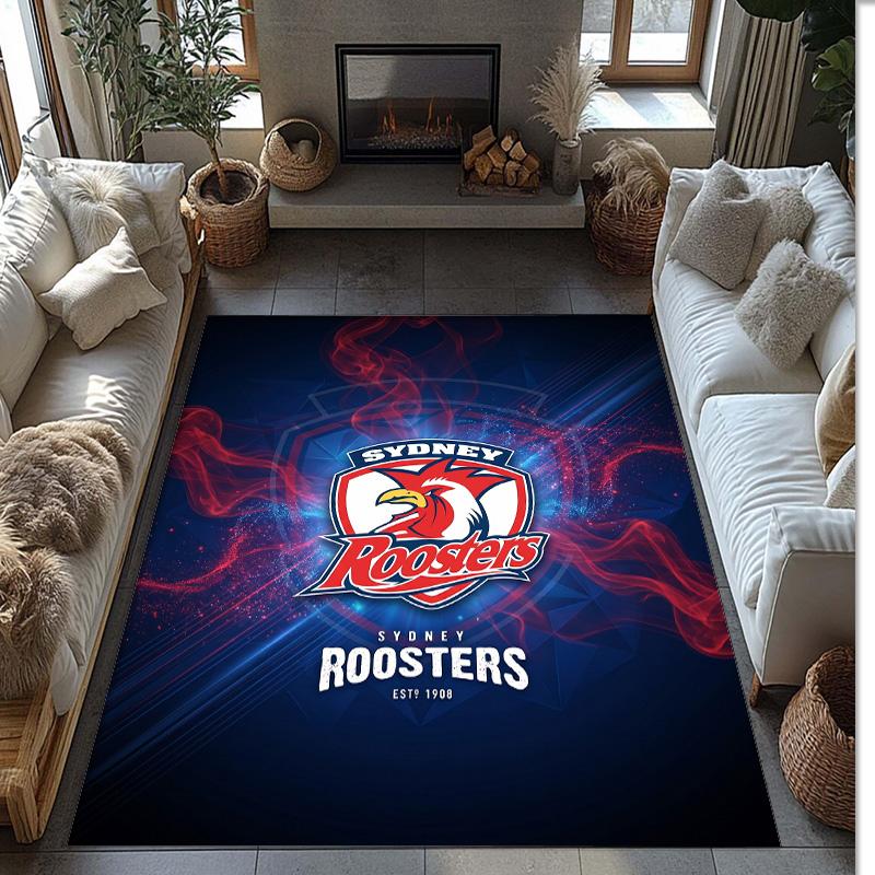 Sydney Roosters Crystal Velvet Carpet Soft Anti?Slip Floor Mat Comfortable Home Living Room Bedroom Decor Rug