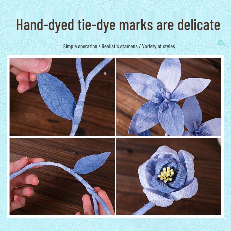 Handmade Tie-Dye Flower Bouquet DIY Kit: Cultural Heritage Decor for Tea Rooms, Art Exhibitions, and Dragon Boat Festival Gifts.
