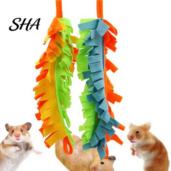 Colorful Pet Foraging Toy 2Pcs Parrot Chewing with Metal Hanging Ring, Felt Strips, Small Animal Bite Climbing Activity for Cockatiels Conures