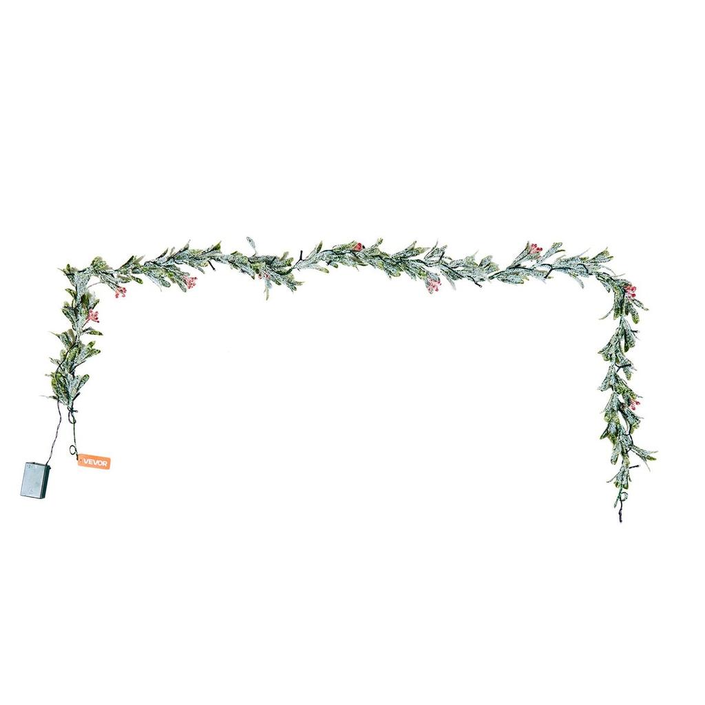 Christmas Garland, 2011 mm Realistic Greenery Decorated with Vines, Olive Leaves, and Berries, Evergreen Faux Garlands with Light String for Indoor