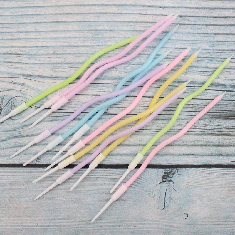 Новые разноцветные изогнутые свечи для торта на день рождения, креативные, для вечеринки, 12 шт., в упаковке на присоске, розовые, синие, изогнутые свечи