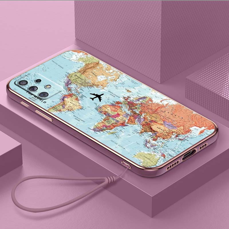 Роскошный чехол для телефона из ТПУ с ремешком для Samsung Galaxy A04 05s A13 A14 A24 A54 A34 Note20 S23 Ultra, чехлы A29 с изображением карты мира, художественная обложка