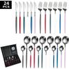 Stainless Steel Knife, Fork and Spoon 24-Piece Spray Paint Tableware Suit Flat Western Tableware Gift Box