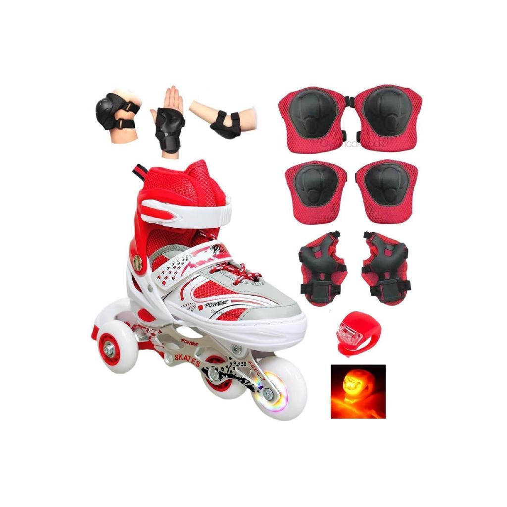 Регулируемые коньки 2 в 1 с подсветкой, металлическое тело, сумка для катания на коньках, наколенник, подарок, один светодиодный подарок