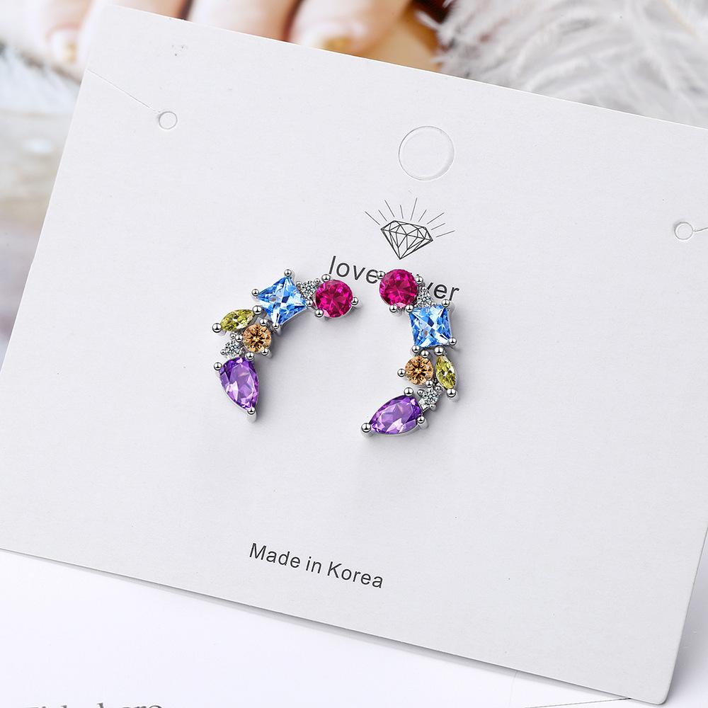 Colorful Zircon Stud Earrings - European & American Style for Women