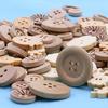 100pcs/lot Mix Shape 2 Holes Natural Color Wooden Pattern Wood Sewing Buttons