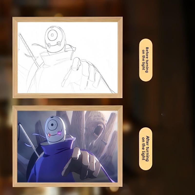 23см/9.06дюйма Наруто Картина Атмосферные огни Аниме Фигурка Периферия Лампа Спальня Стол Мультяшный Коллекционный Дисплей Смешные Подарки