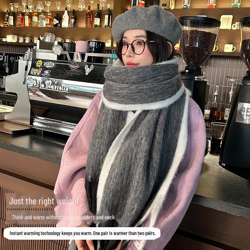 2024 Women's Mohair Thickened Scarf - Autumn/Winter Korean Style High-End Shawl