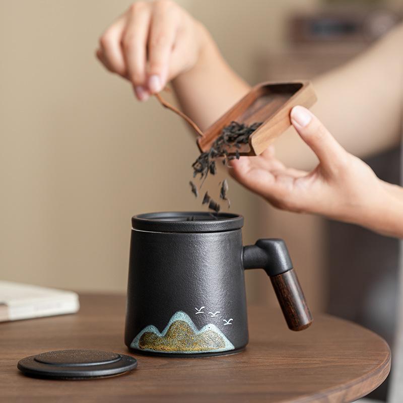 Company business coarse pottery Qingshan flying bird teacup set ceramic office cup annual meeting gift practical souvenir