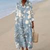 Женское повседневное модное платье макси с V-образным вырезом и длинными рукавами с цветочным принтом