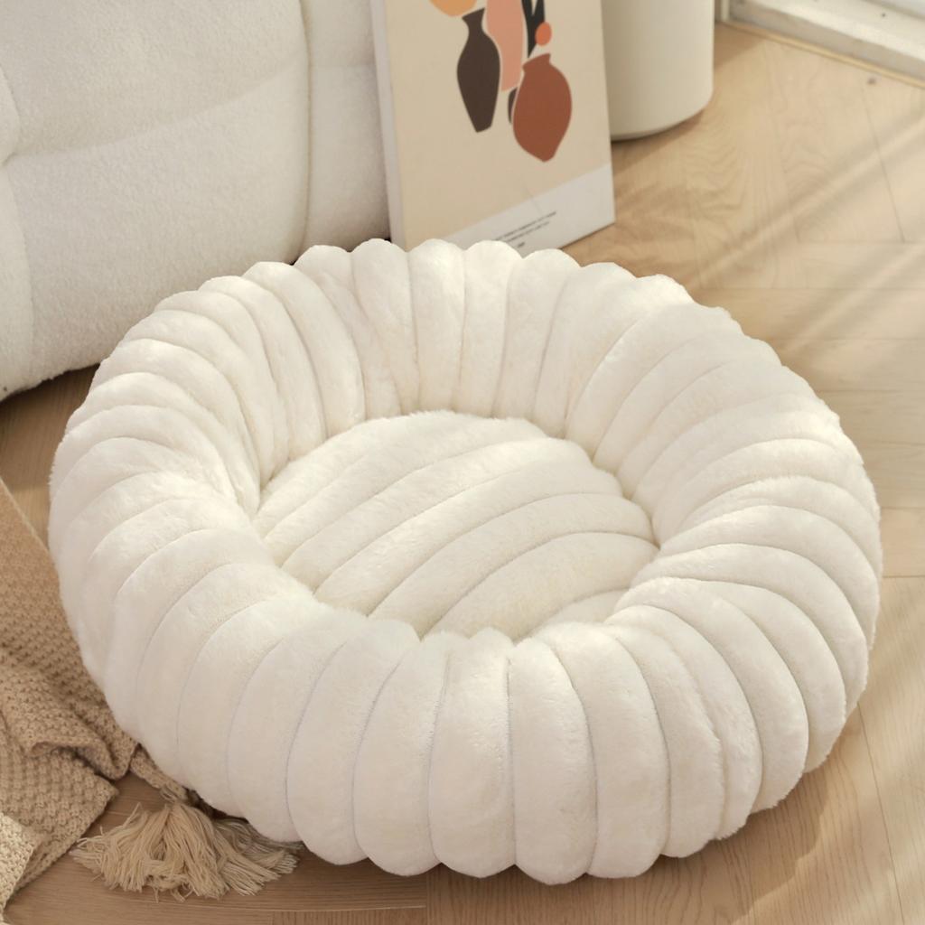 New Pet Nest High Gram Straight Strip Rabbit Plush Pet Mat Long Hair Round Cat Nest Winter Warm Dog Bed Dog Kennel
