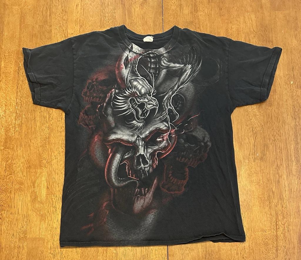 Y2K Skull Snake Graphic T Shirt Large Gothic Vintage