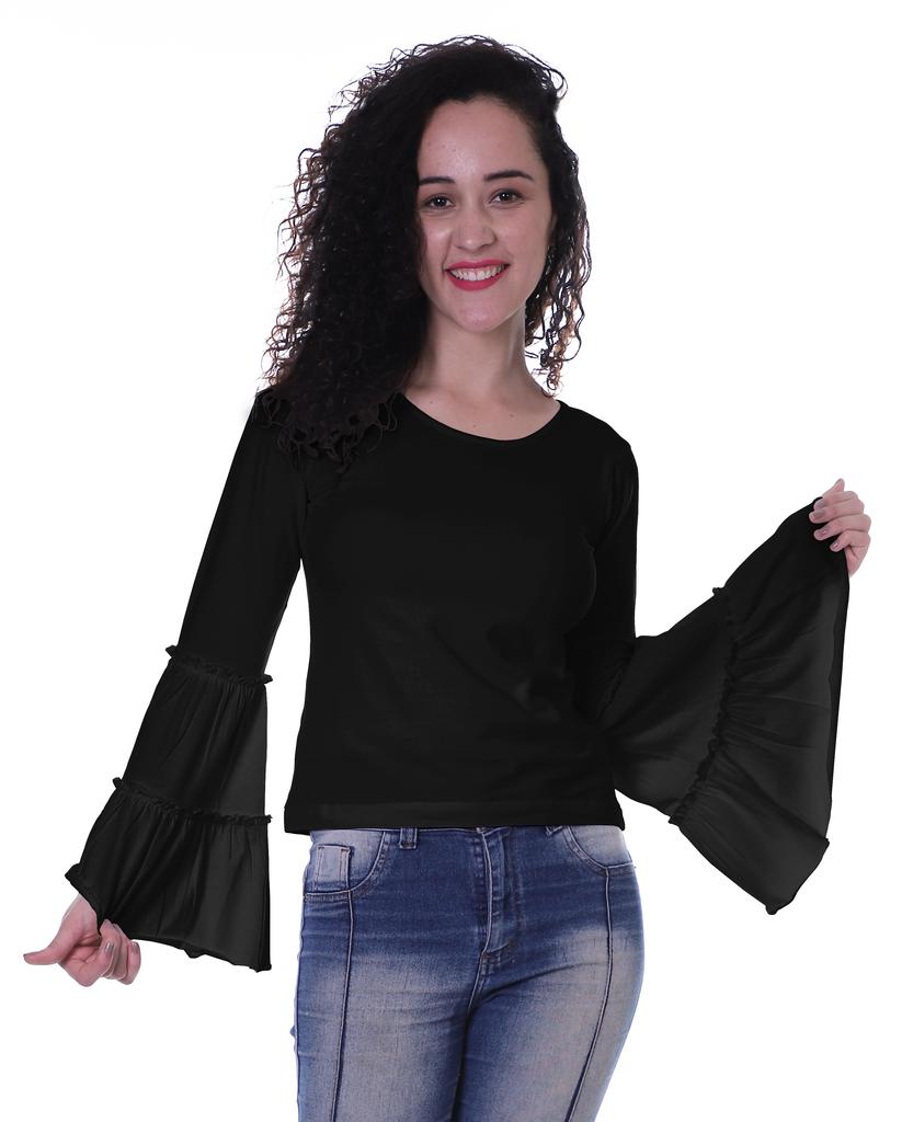 Moomaya Womens Long Bell Sleeves Tshirt Top Round Neck Plain Casual Fit Summer Tee