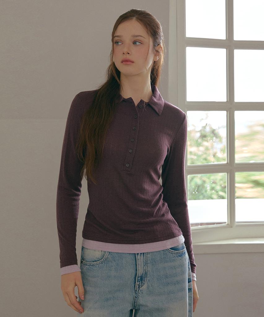ODER Tencel Wool Color Match Polo Shirt - Purple
