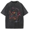 T Shirt for Men Black Source Vintage Washed Harajuku Streetwear Oversized Top Tees Male Tshirt Ripped Graphic Printed