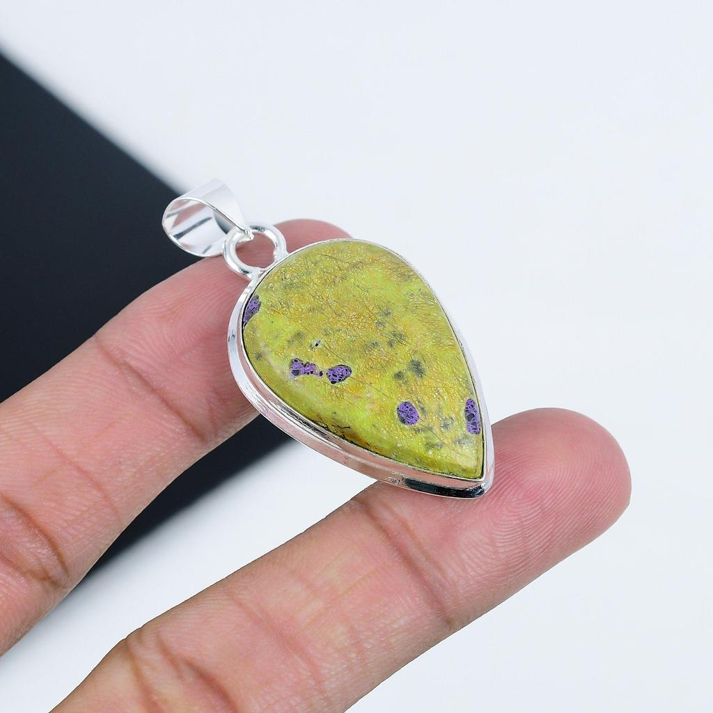 Серебряный кулон с натуральным драгоценным камнем атлантит из серебра 925 пробы - дизайн груши ручной работы, повседневная одежда, праздничный наряд, подарок
