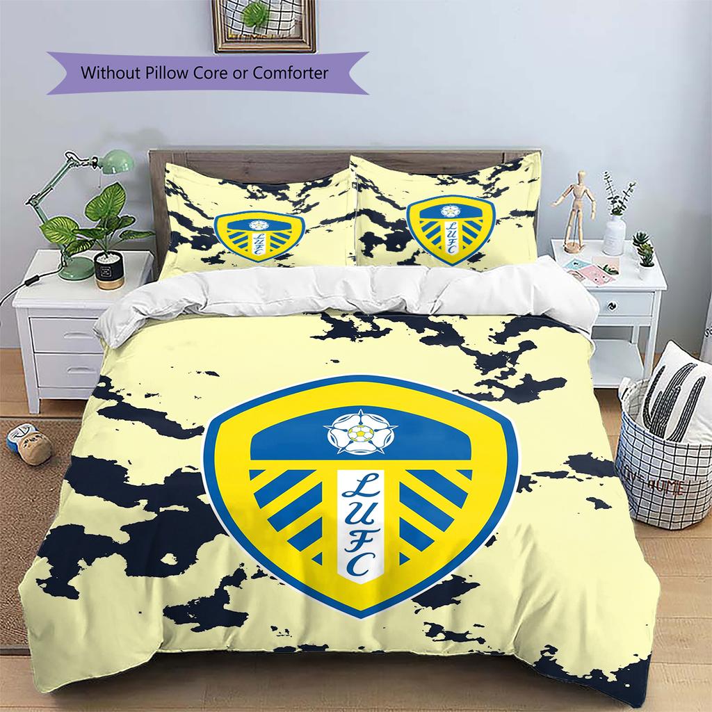 Постельное белье с узором в виде эмблемы Leeds United, Домашний декор, Подарок на день рождения (1 пододеяльник + 2 наволочки, без наполнителя)
