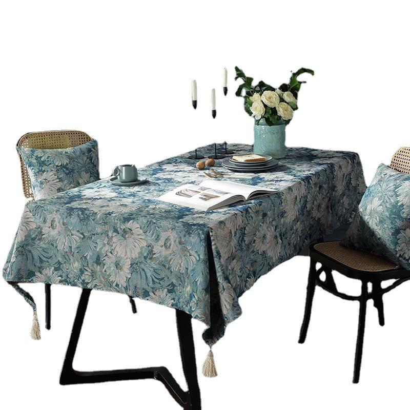 Зеленая картина маслом Печать Прямоугольник Устойчивая к грязи Машинная стирка Стильная праздничная скатерть Покрытие стола Украшение стола на День благодарения