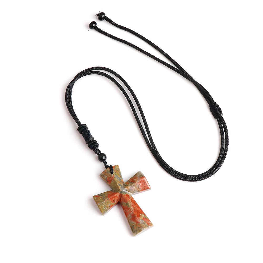 Ожерелье с крестом из агата - полудрагоценный камень, рождественский подарок, цепочка для свитера