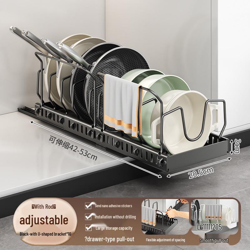 Adjustable Pull-Out Kitchen Organizer: Dish Rack, Pot & Pan Storage, Under-Cabinet & Countertop Holder