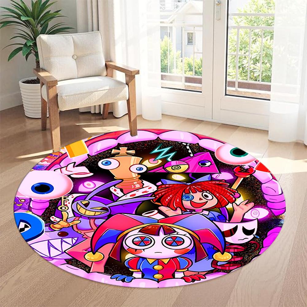 Pomni Round Floor Rug Design for Living Rooms Dormitory Dining Room Hallway Anti-slip Round Rug Office home decor Gift for Festivals