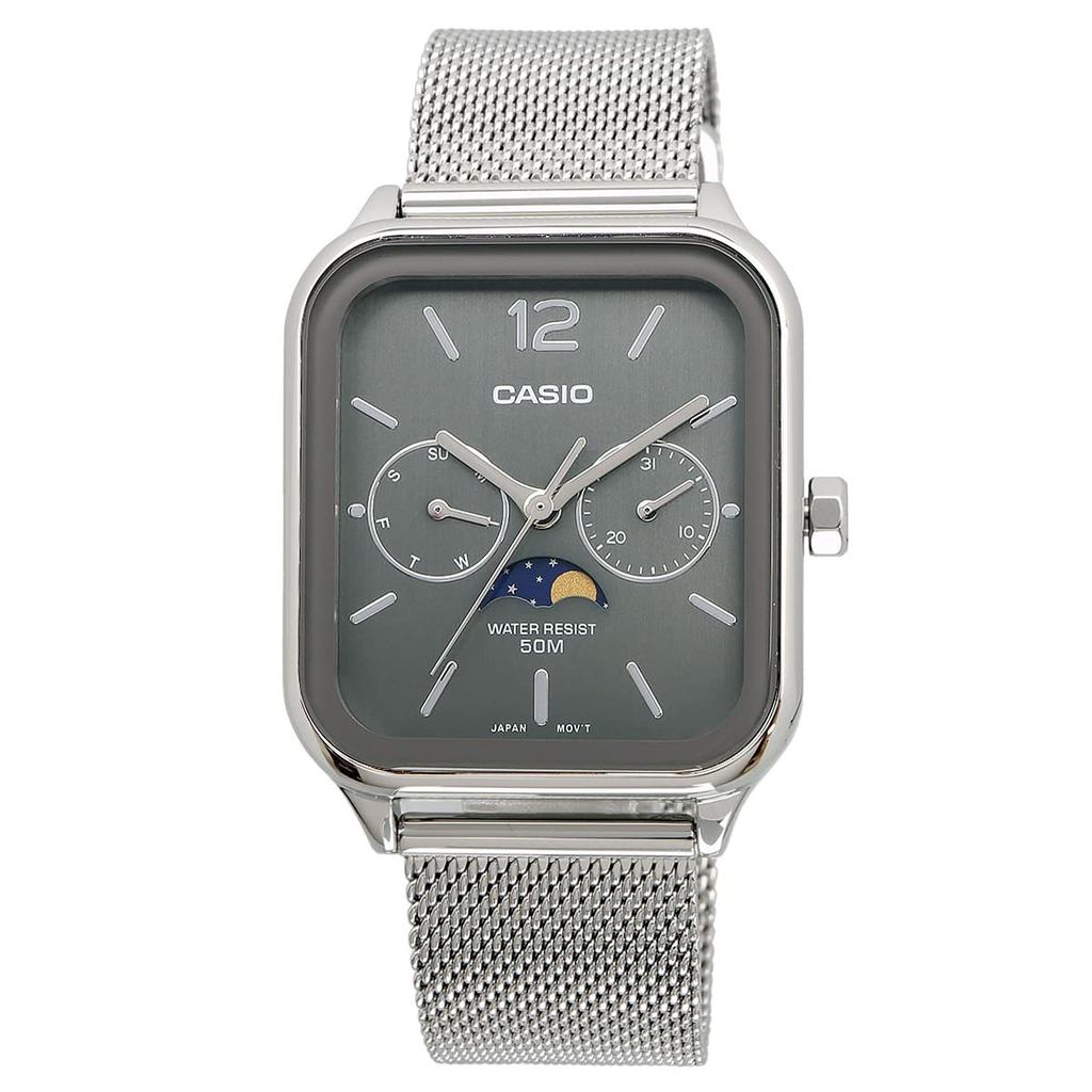 Casio Стандартные аналоговые мужские часы с индикатором фазы Луны MTP -M305D-4AV Металлический браслет Бордовый / -M305M-8AV Металлический сетчатый браслет Темно-серый (Импортный)