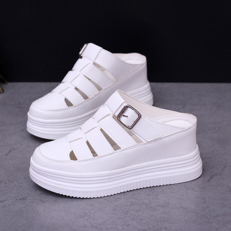 Мода 2024 года, женская обувь на платформе, весна-лето, платформа, внутренняя высота, увеличение, тапочки с высокой пряжкой, женская обувь Baotou 8 см